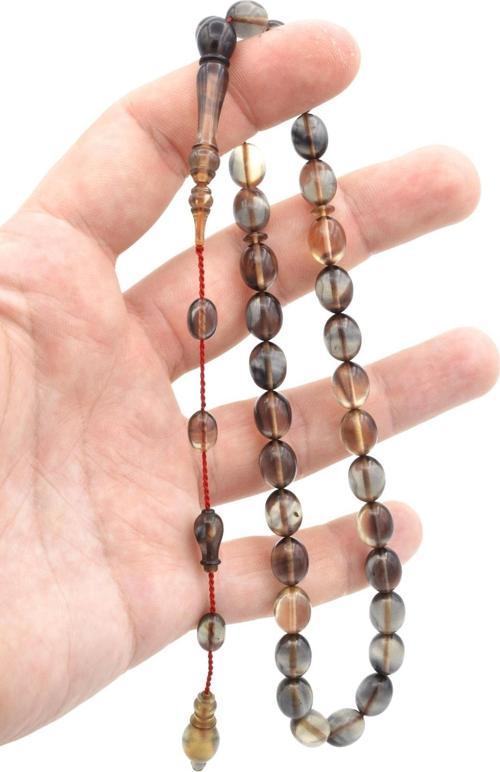 Sait Usta Yapımı Beyzi Kesim Şeffaf Lacivert Sıkma Kehribar Tesbih