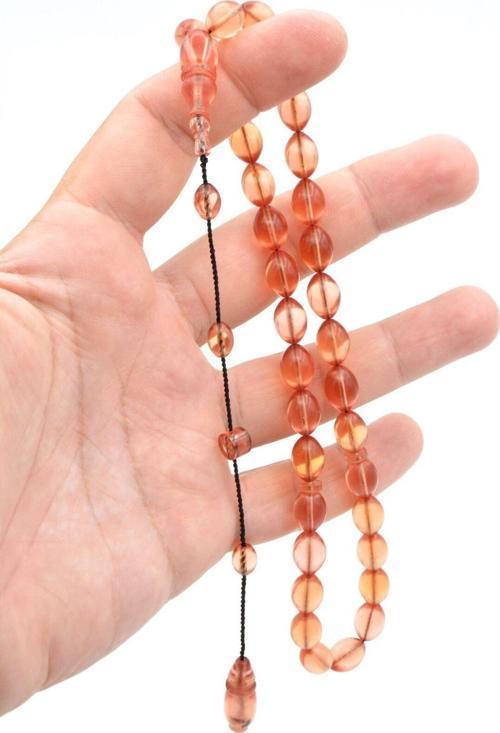 Sarı Ahmet İmzalı Beyzi Kesim Turuncu Sıkma Kehribar Tesbih