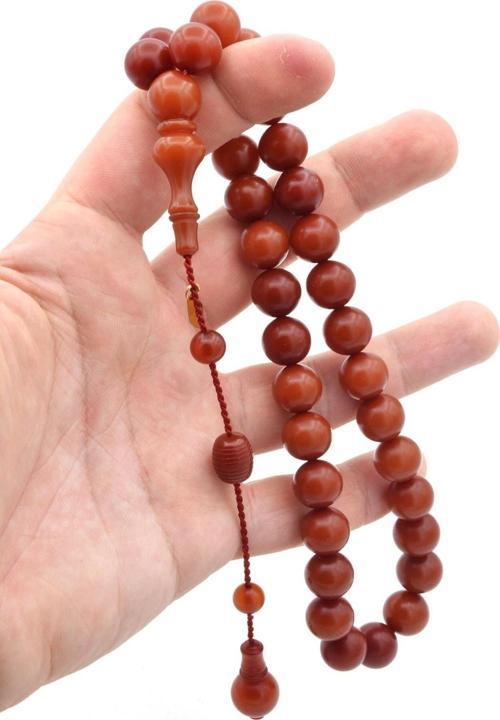 Hakkı Usta Imzalı Turuncu Vietnam Sıkma Kehribar Tesbih