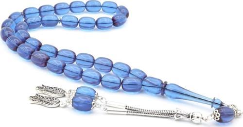 Şeffaf Delim Kapsül Kesim Iri Boy Mavi Ateş Kehribar Tesbih