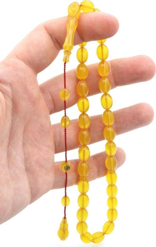 Hikmet Al Said Imzalı Beyzi Kesim Koyu Sarı Sıkma Kehribar Tesbih