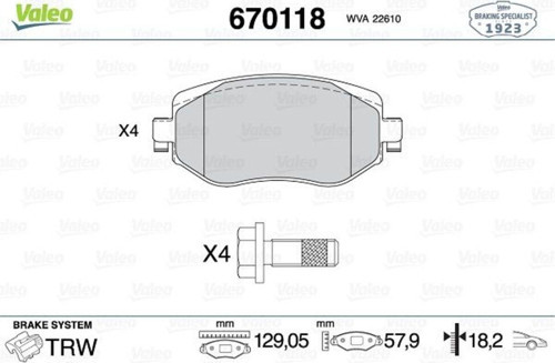 Ön Fren Balatası Renault Megane Iv 15 Tüm Motor Tipleri G:129Mm Y:58.4 Mm K:18Mm Fte Kır 102008