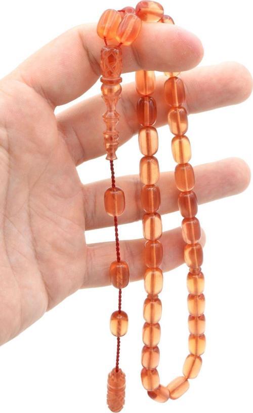 Kalem İşi İmameli Kapsül Kesim Bej Sıkma Kehribar Tesbih