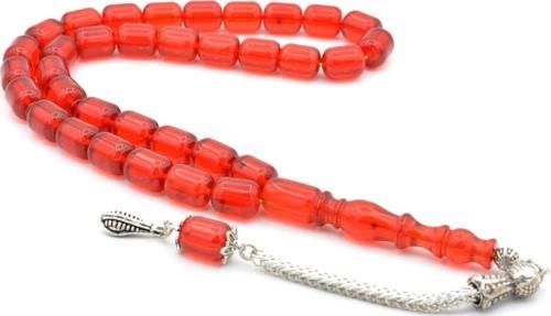 Tilki Kuyruğu Kamçılı Kapsül Kesim Kırmızı Sıkma Kehribar Tesbih 046