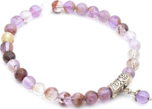 Unisex Mor Doğal Fantom Kuvars Taşı Bileklik  005