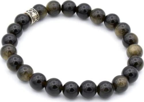 Unisex Siyah Rainbow Obsidyen Bileklik 001