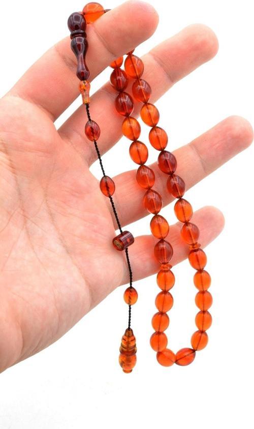 Usta Imzalı Sistemli Beyzi Model Turuncu Sıkma Kehribar Tesbih 149