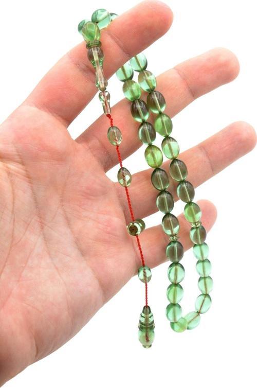 Usta Imzalı Sistemli Beyzi Model Yeşil Sıkma Kehribar Tesbih 146