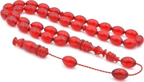 Usta İşçilikli Sistemli Beyzi Kesim Kırmızı Sıkma Kehribar Tesbih