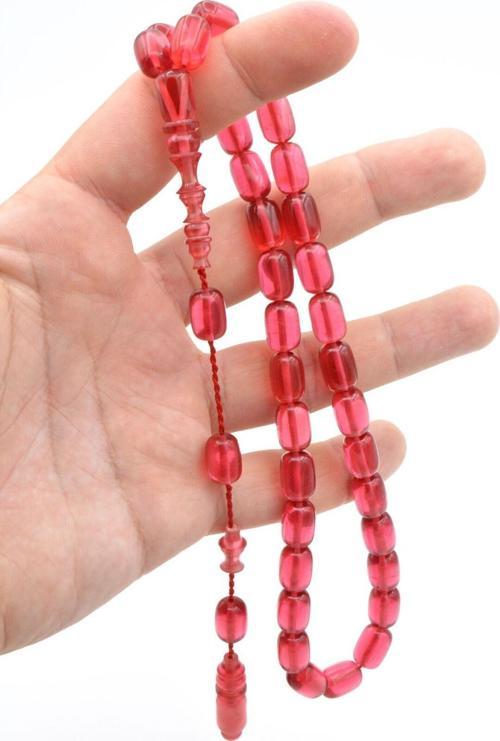 Usta İşçilikli Sistemli Kapsül Kesim Pembe Sıkma Kehribar Tesbih