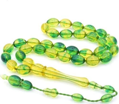 Usta Işi Arpa Kesim Yeşil Sarı Uçak Camı Tesbih Iri Boy