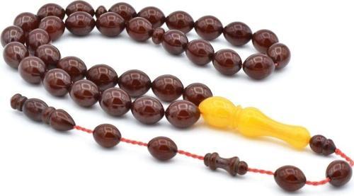 Usta İşi Beyzi Tıraşlı İmameli Vişne Rengi Sıkma Kehribar Tesbih