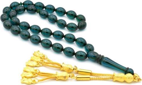 Usta Işi Sarı Püsküllü Lacivert Sıkma Kehribar Tesbih Iri Boy