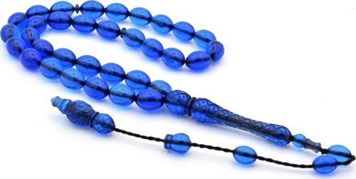 Usta İşi Sistemli Arpa Kesim Lacivert Toz Pres Kehribar Tesbih