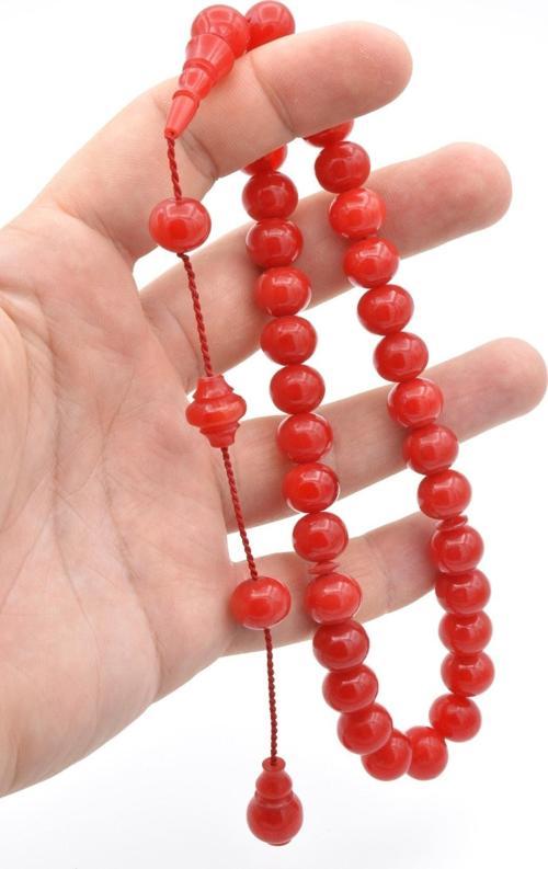 Usta Işi Sistemli Basık Küre Kesim Vişne Rengi Sıkma Kehribar Tesbih