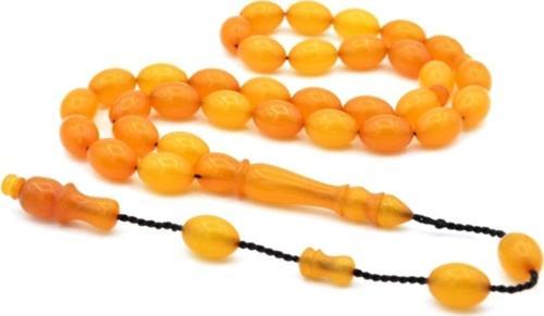 Usta Işi Sistemli Beyzi Kesim Sarı Sıkma Kehribar Tesbih 070