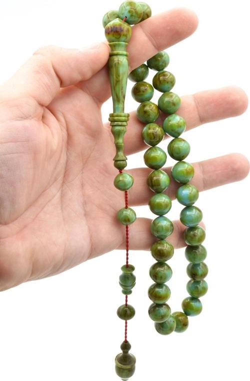 Usta Işi Sistemli Sığırcık Kesim Iri Boy Yeşil Mavi Katalin Tesbih