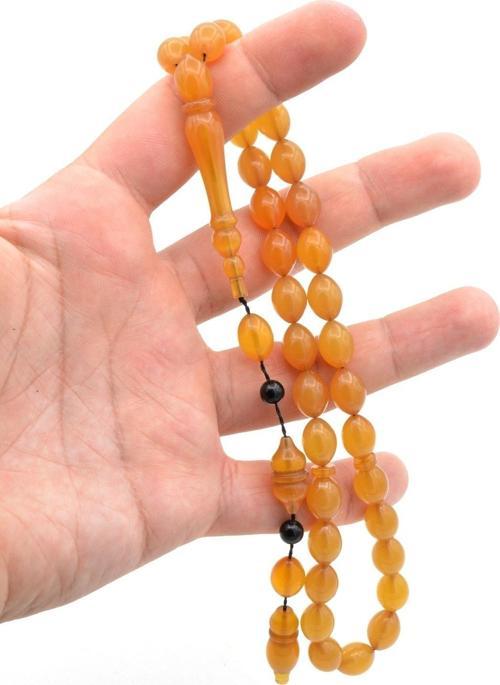 Usta Işi Sistemli Tombul Beyzi Kesim Sarı Sıkma Kehribar Tesbih 160