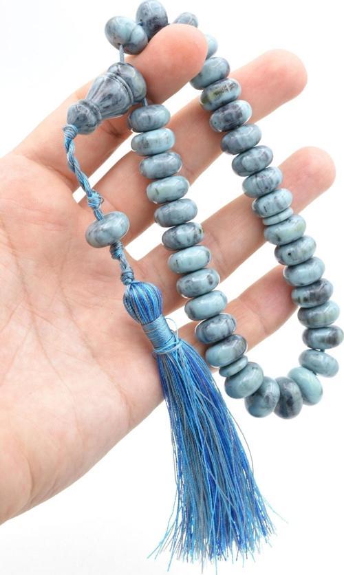 Zeyn Usta Işi Basık Model Gri Mavi Katalin Tesbih 005