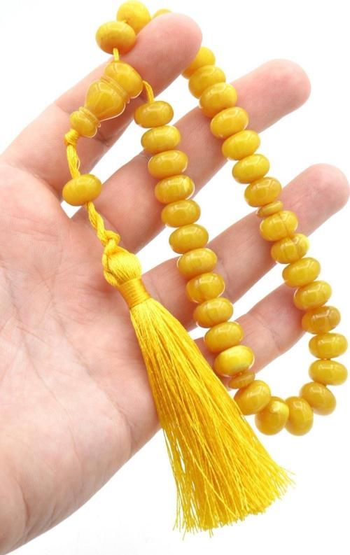 Zeyn Usta Işi Basık Model Hareli Sarı Katalin Tesbih 002