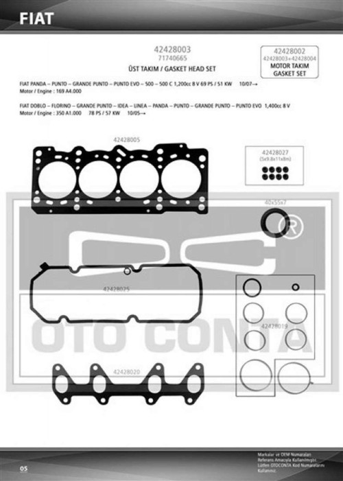 Üst Takım Contası (Keceli) Pünto-Doblo-Fiorino-Linea 1.4 8V (199 A7.000-350 A1.000-Fp4) 612138