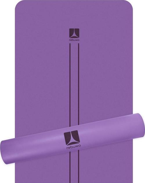 Çizgi Tasarımlı 5mm Ekstra Kaydırmaz Doğal Kauçuk Yoga Matı Pilates Mat Mor