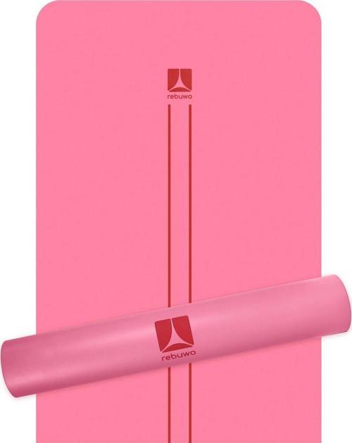 Çizgi Tasarımlı 5mm Ekstra Kaydırmaz Doğal Kauçuk Yoga Matı Pilates Mat Pembe
