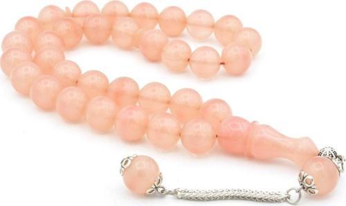 Gümüş Kaplama Kamçılı Küre Kesim Açık Pembe Sıkma Kehribar Tesbih