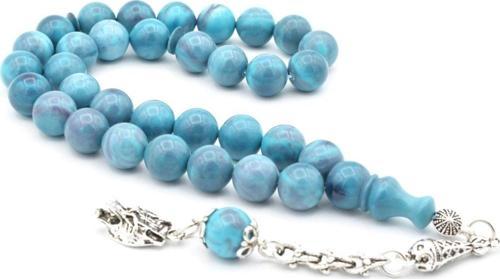 Gümüş Kaplama Kamçılı Küre Kesim Turkuaz Sıkma Kehribar Tesbih