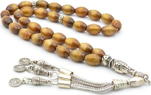 Gümüş Kaplama Püsküllü Arpa Kesim Altın Mercan Tesbih