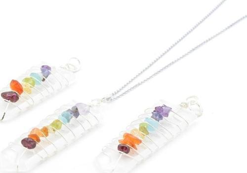 Hakiki Doğal Karışık Çakra Taşlı Kristal Kuvars Taşı Kolye Ucu 1.kalite 002