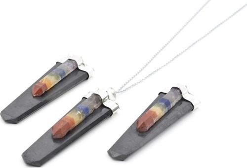 Hakiki Doğal Karışık Çakra Taşlı Şungit Taşı Kolye Ucu 1.kalite 001