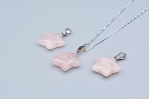 Hakiki Doğal Pembe Kuvars Taşı Yıldız Kolye Ucu 1.kalite
