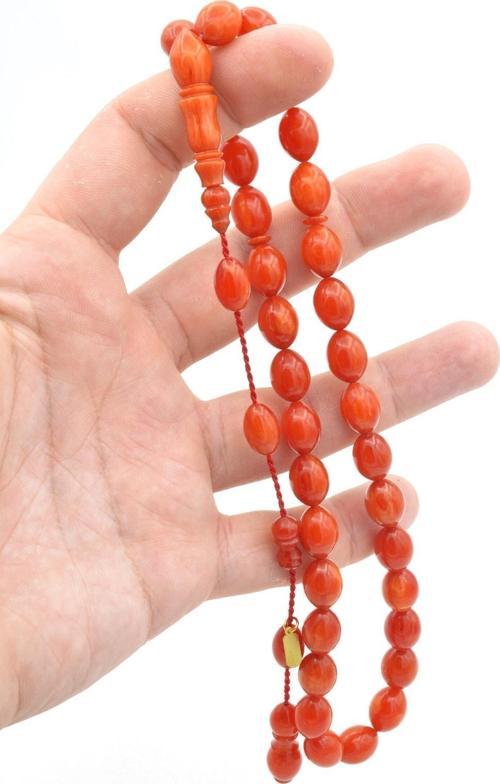 Hakkı Usta Imzalı Beyzi Kesim Hareli Turuncu Katalin Tesbih 003