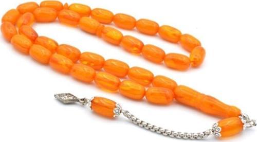 Kapsül Kesim Hareli Turuncu Toz Pres Kehribar Tesbih Iri Boy 003