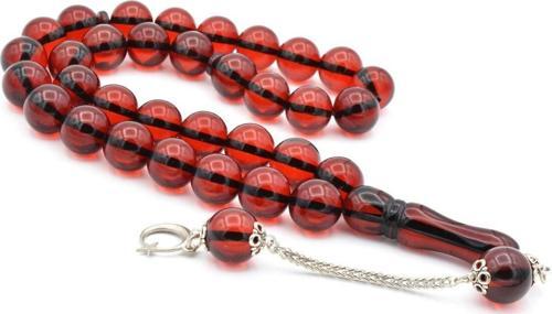 Kokulu İri Boy Küre Kesim Kırmızı Toz Kehribar Tesbih 14 Mm