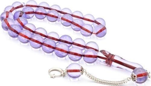 Kokulu İri Boy Küre Kesim Mor Toz Kehribar Tesbih 14 Mm