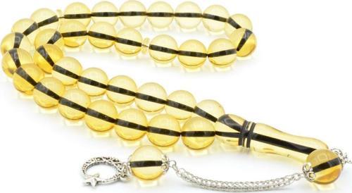 Kokulu İri Boy Küre Kesim Sarı Toz Kehribar Tesbih 14 Mm