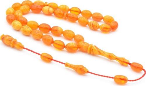 Sinan Usta Yapımı Beyzi Bilek Boy Turuncu Beyaz Sıkma Kehribar Tesbih