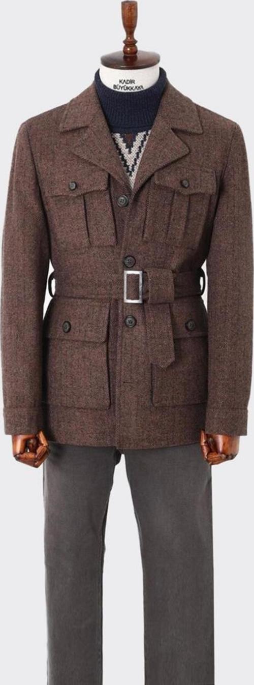 Modern Dayanıklı Erkek Safari Mont - Viskon Pamuk Polyester Kumaş-KAV9126W