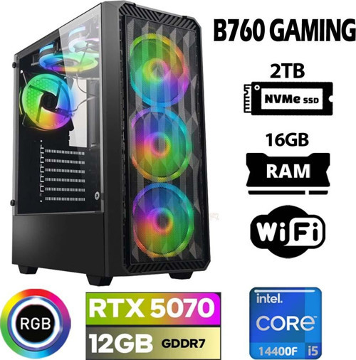 Thunder x110 i5 14400F 16GB DDR5 Ram 2TB M.2 NVMe SSD 12GB RTX5070 Masaüstü Oyuncu Bilgisayarı