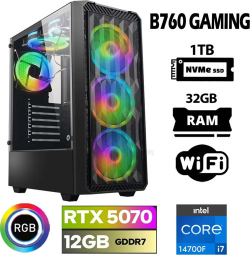 Thunder x140 i7 14700F 32GB DDR5 Ram 1TB M.2 NVMe SSD 12GB RTX5070 Masaüstü Oyuncu Bilgisayarı