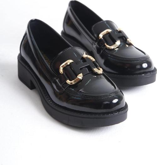 Caro Rugan Siyah Gold Tokalı Kadın Loafer