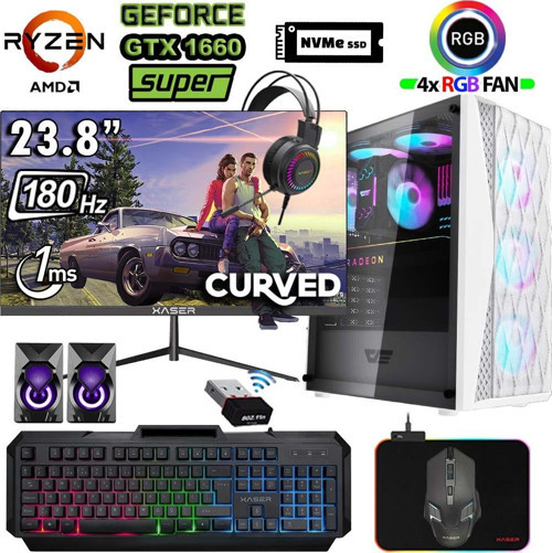 Xsr1201 Ryzen 5 5500 32GB Ram 1TB M.2 NVMe SSD 6GB GTX1660 Super 180Hz Curved Masaüstü Oyuncu Bilgisayarı