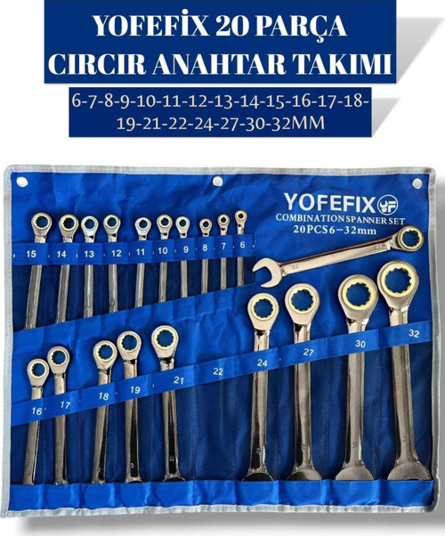 Cırcır Kombine Anahtar Takımı 22 Parça (Bez Çanta)