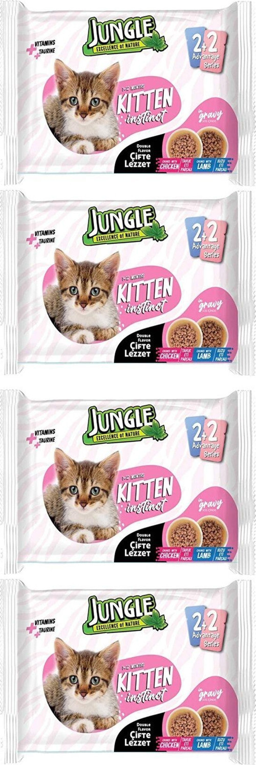 16X100 Gr Çift Lezzet Pouch Yavru Kedi Maması Tavuk Eti Kuzu Eti Kitten Yaş Mama