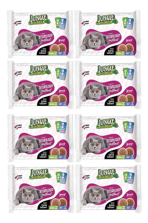 32X100 Gr Çift Lezzet Pouch Kısırlaştırılmış Yaş Kedi Maması Sığır Eti Somon Eti Sterilised