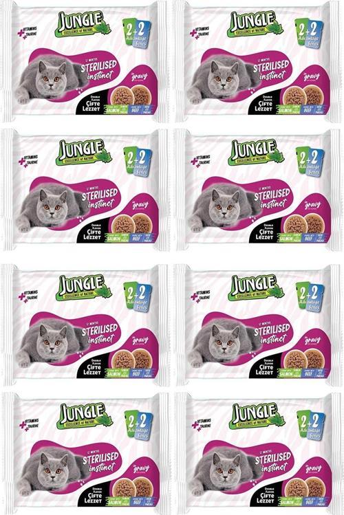 32X100 Gr Çift Lezzet Pouch Kısırlaştırılmış Yaş Kedi Maması Sığır Eti Somon Eti Sterilised