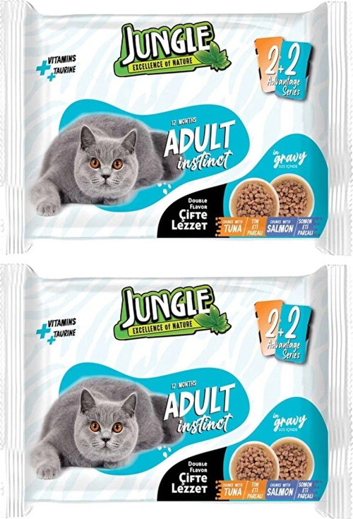 8X100 Gr Çift Lezzet Pouch Yetişkin Yaş Kedi Maması Ton Eti Somon Eti
