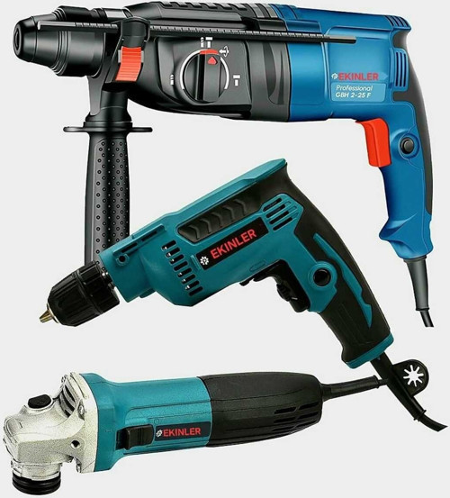 Elektrikli 3 Lü Grup Set 10Mm Vidalama + Gbh 2-28F Pnömatik Kırıcı Delicikırıcı Delic Avuç Taşlama
